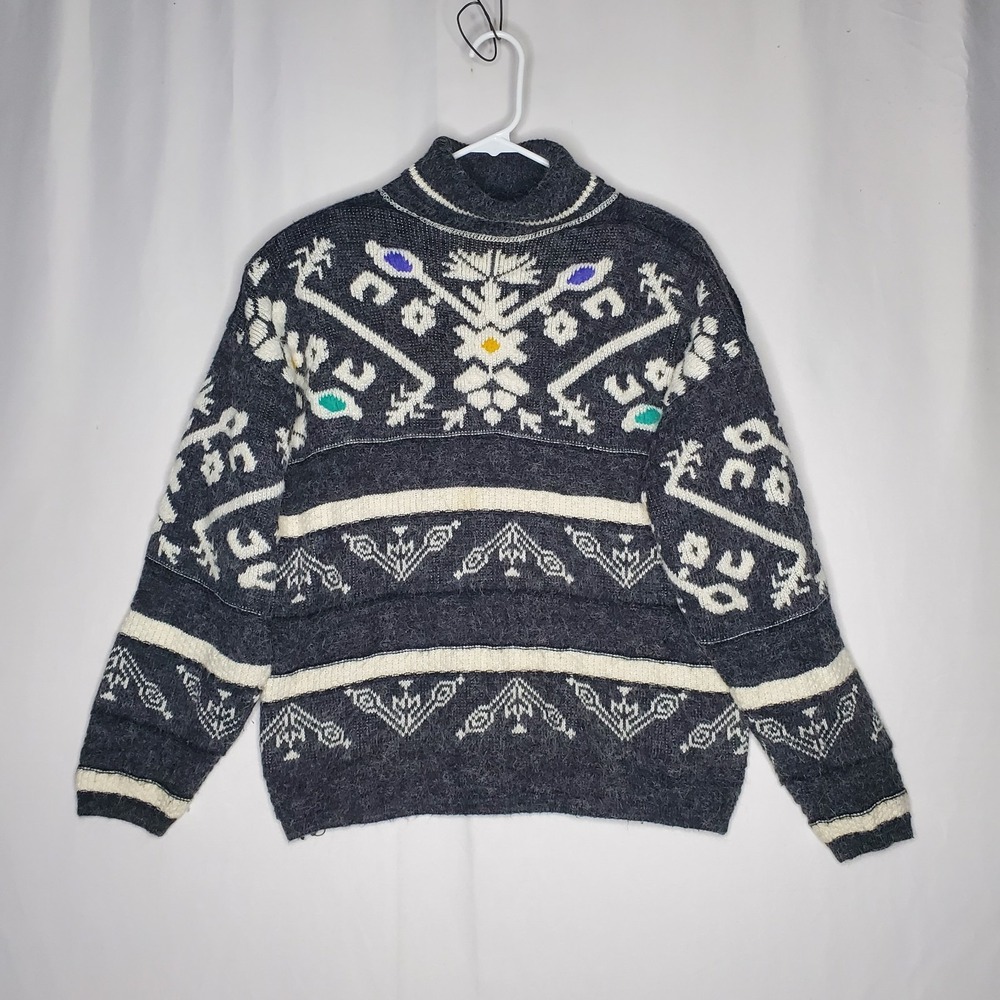 Kitty‎ Hawk 80s Sweater XL Black White Monochrome Oversize Mock Aztec Western